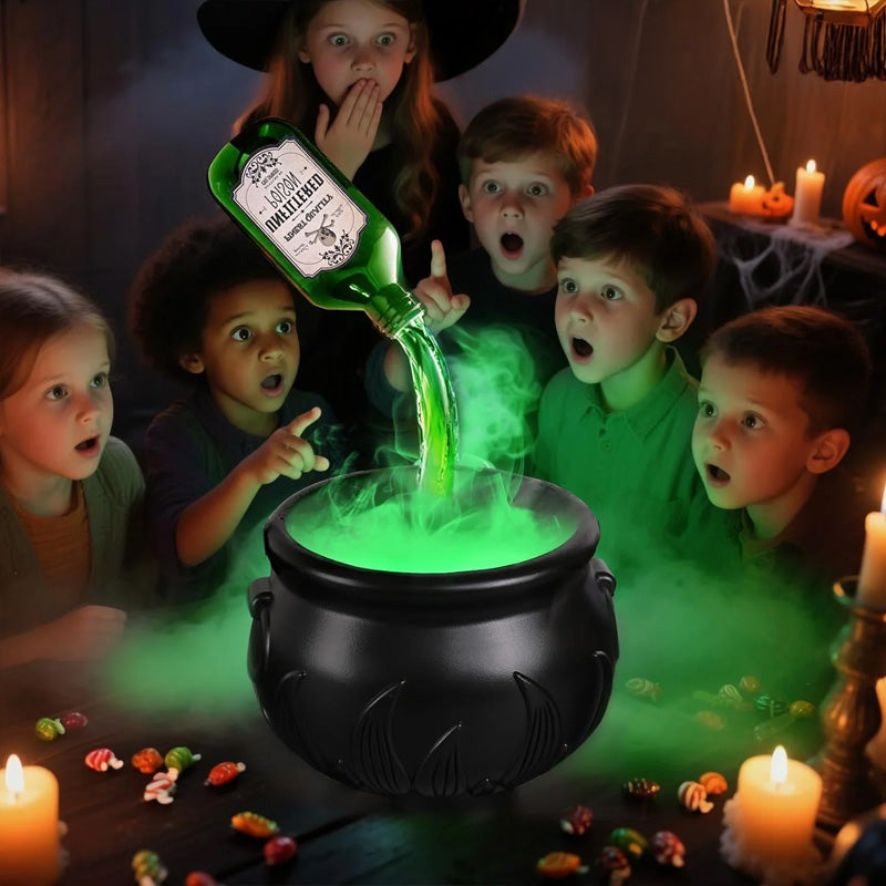 Kociołek Czarownicy z Mgłą i Czaszką LED – Dekoracja Halloween