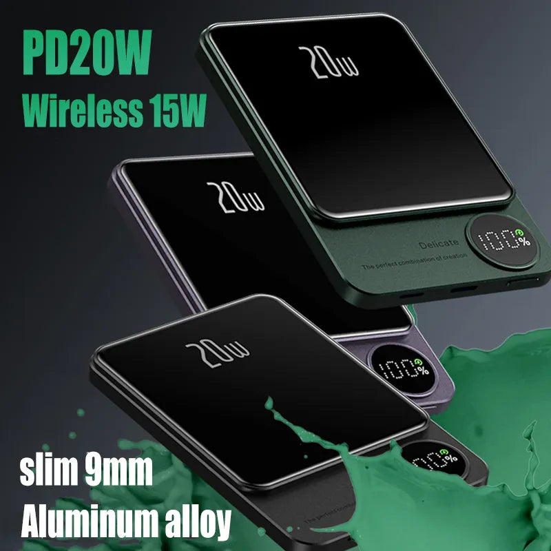 Magnetyczny powerbank z ładowaniem bezprzewodowym — 5000 lub 10000 mAh