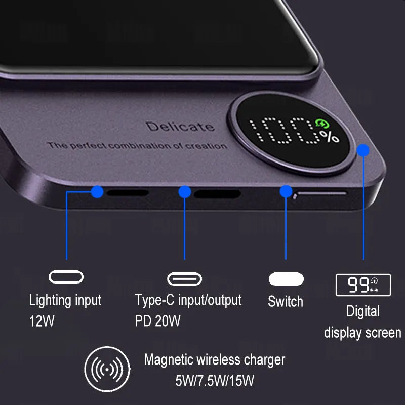 Magnetyczny powerbank z ładowaniem bezprzewodowym — 5000 lub 10000 mAh