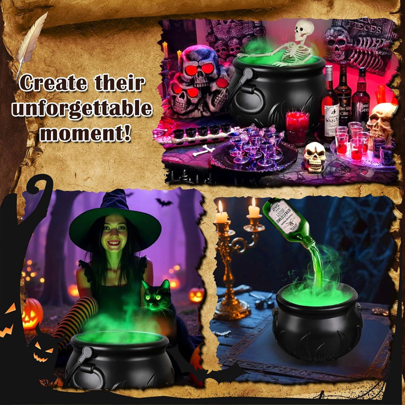 Kociołek Czarownicy z Mgłą i Czaszką LED – Dekoracja Halloween