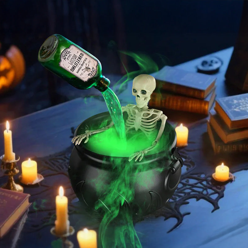 Kociołek Czarownicy z Mgłą i Czaszką LED – Dekoracja Halloween