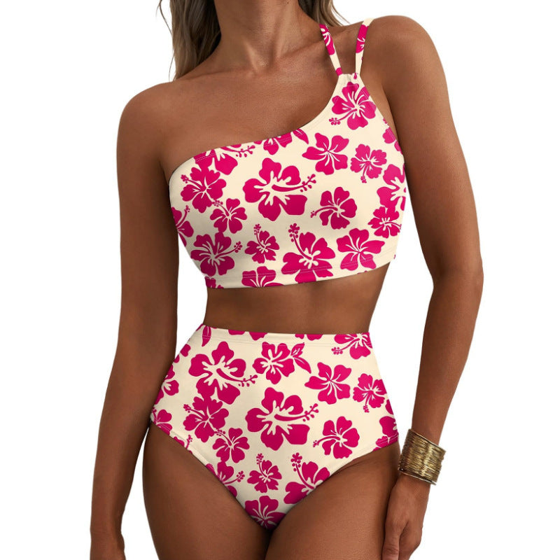 Bikini Kwiatowe One Shoulder High Waist