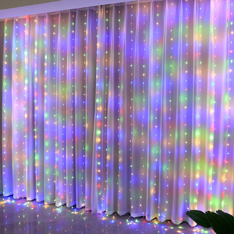 Kurtyna Świetlna LED USB – 3×1 / 3×2 / 3×3 m, Pilot, 8 Trybów