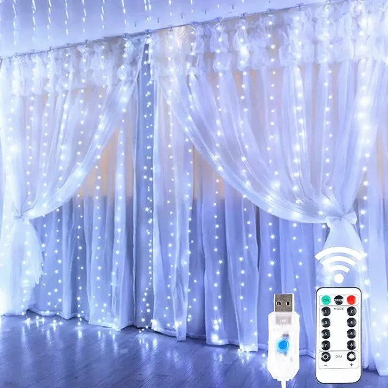 Kurtyna Świetlna LED USB – 3×1 / 3×2 / 3×3 m, Pilot, 8 Trybów