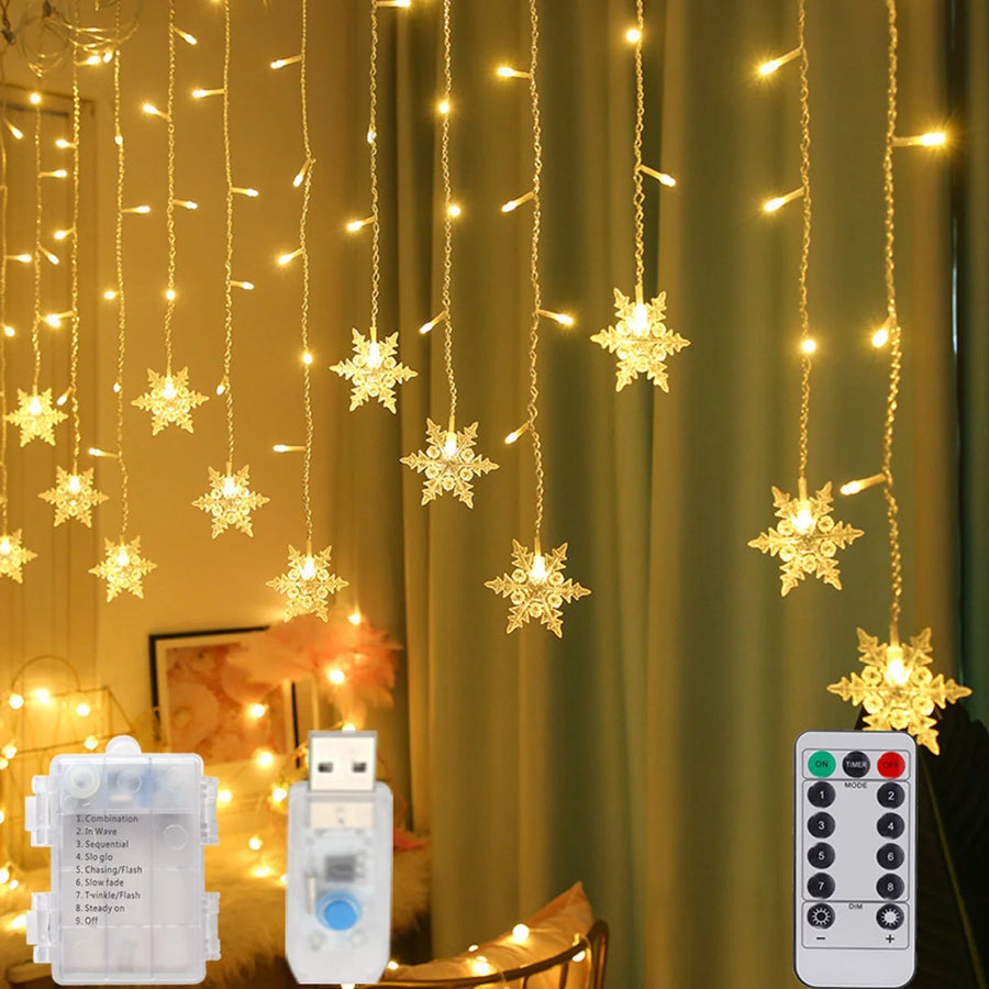 Girlanda LED Śnieżynki 3 m – Ciepła Biel, USB lub Baterie