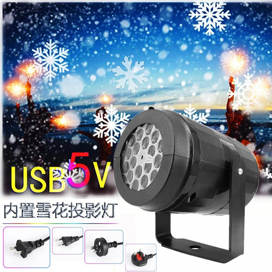 Świąteczny Projektor Śnieżynek LED USB – Obrotowy