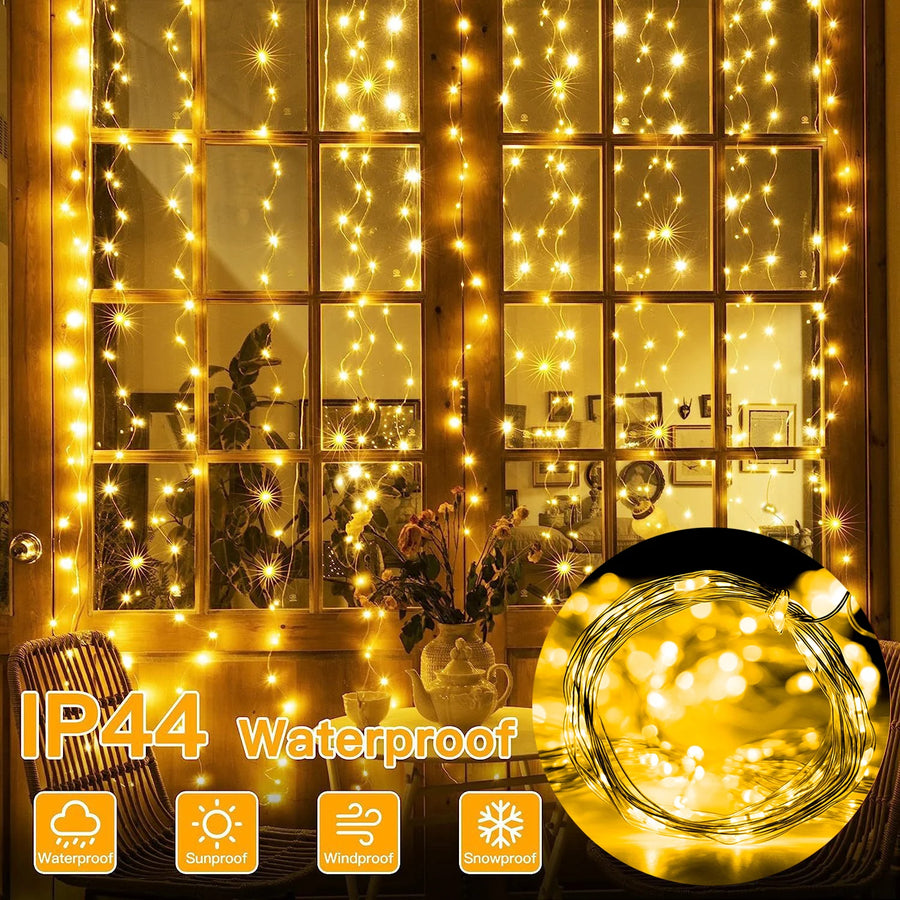 Kurtyna Świetlna LED USB – 3×1 / 3×2 / 3×3 m, Pilot, 8 Trybów