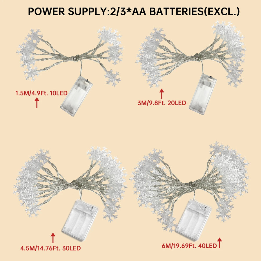 Girlanda LED Śnieżynki na Baterie – 1,5 / 3 / 4,5 / 6 m