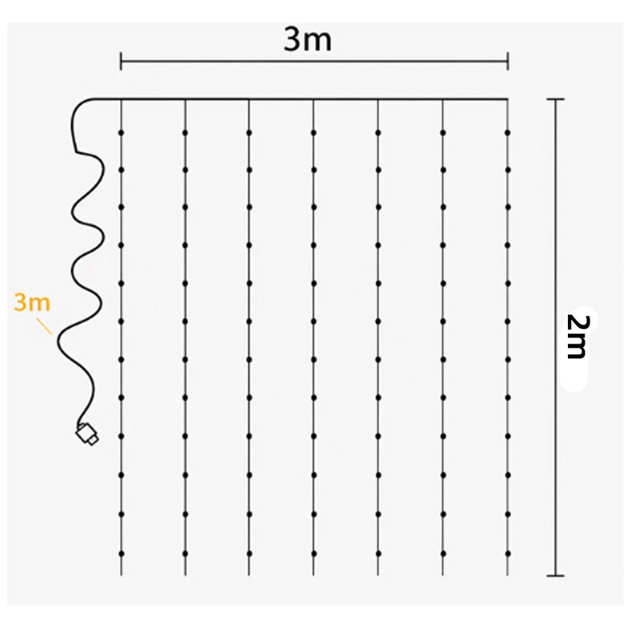 Kurtyna LED USB 3×2 m / 3×3 m – Ciepła Biała lub Kolorowa