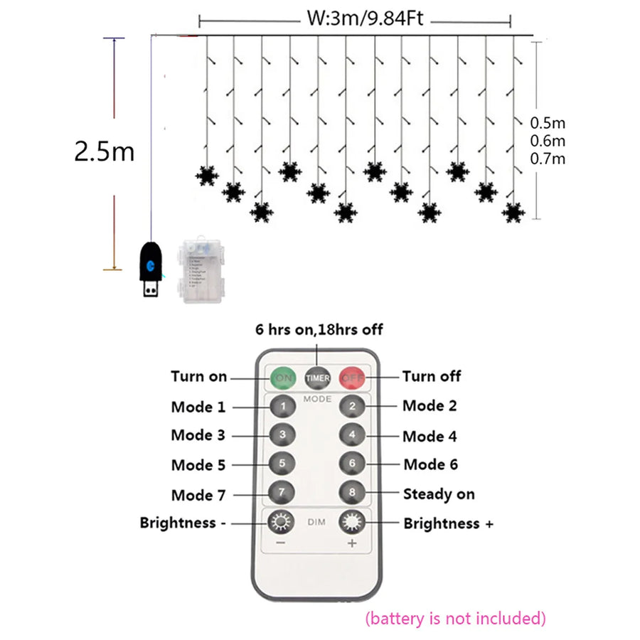 Girlanda LED Śnieżynki 3 m – Ciepła Biel, USB lub Baterie