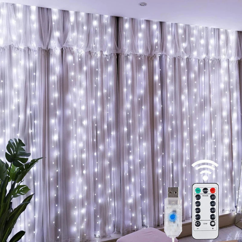 Kurtyna Świetlna LED USB – 3×1 / 3×2 / 3×3 m, Pilot, 8 Trybów